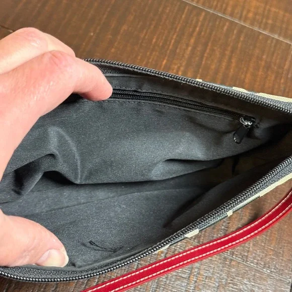 Y2K Baguette Shoulder Bag Black White Geometric Print Red Trim Mini Purse - Picture 12 of 12